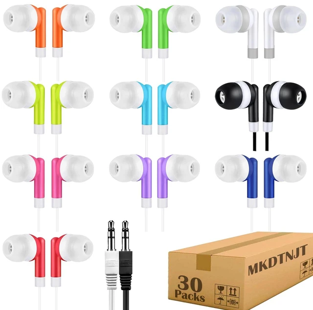 Main image of Kids Earbuds for School Classroom Bulk 30 Pack Multi Color,Wholesale Wired Stereo in Ear Headphones Earphones for Students Teachers Children Toddler Teens Boys Girls,Individually Bagged(HTC101)