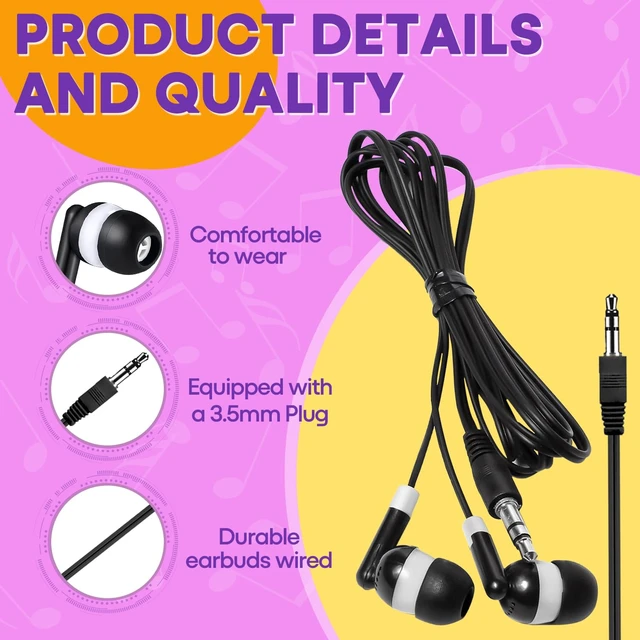 Alt view image 3 of 7 - Kids Earbuds for School Classroom Bulk 30 Pack Multi Color,Wholesale Wired Stereo in Ear Headphones Earphones for Students Teachers Children Toddler Teens Boys Girls,Individually Bagged(HTC101)