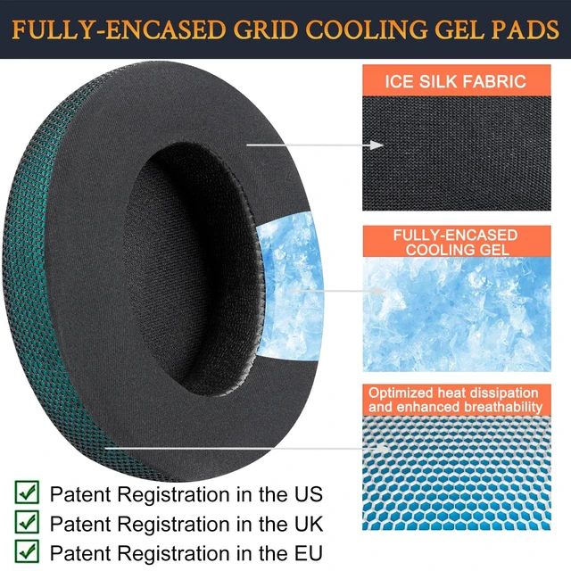 Alt view image 5 of 7 - Cooling Gel Earpads Replacement for Beats Studio 2 & Studio 3 Wired & Wireless Headphones, Ear Pads Cushions with High-Density Noise Isolation Foam, Added Thickness - Dark Green