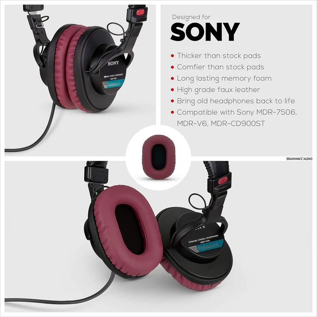 Alt view image 3 of 7 - Replacement Earpads for Sony MDR 7506, V6, CD900ST, Memory Foam Ear Pad & Suitable for Other On Ear Headphones, Dark Red