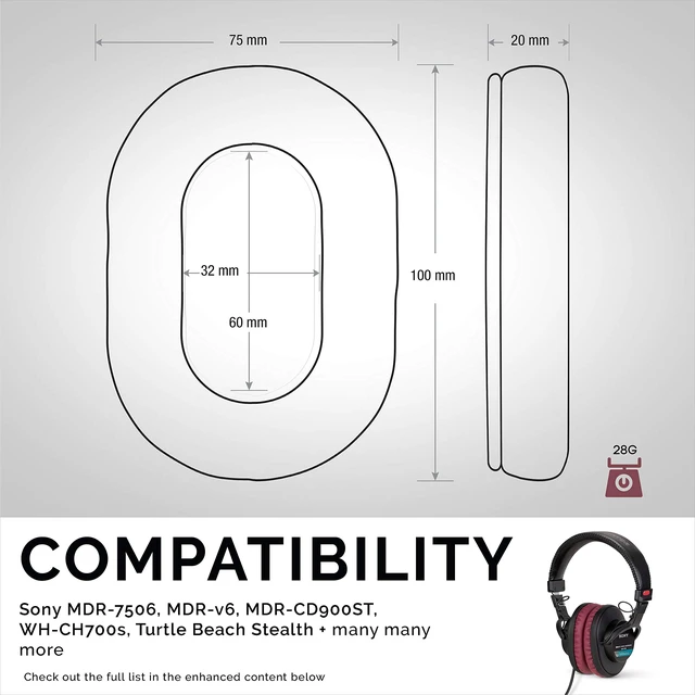 Alt view image 6 of 7 - Replacement Earpads for Sony MDR 7506, V6, CD900ST, Memory Foam Ear Pad & Suitable for Other On Ear Headphones, Dark Red