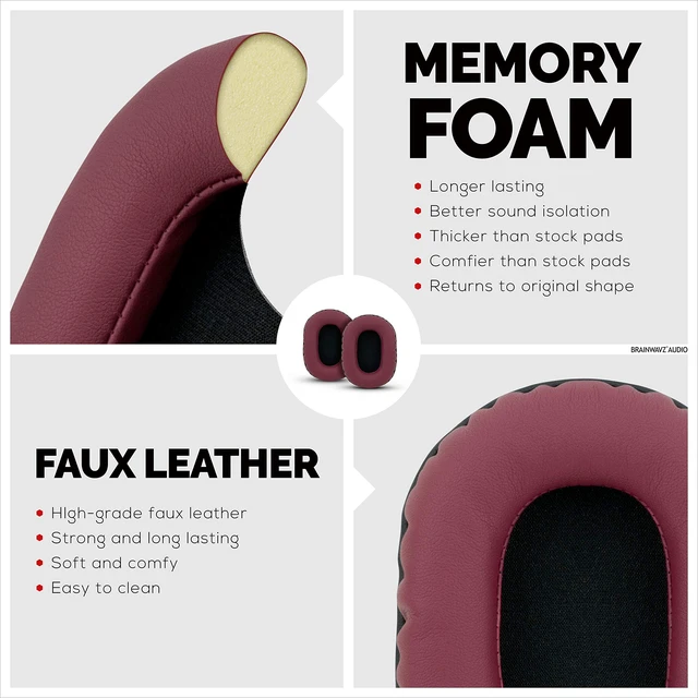 Alt view image 5 of 7 - Replacement Earpads for Sony MDR 7506, V6, CD900ST, Memory Foam Ear Pad & Suitable for Other On Ear Headphones, Dark Red