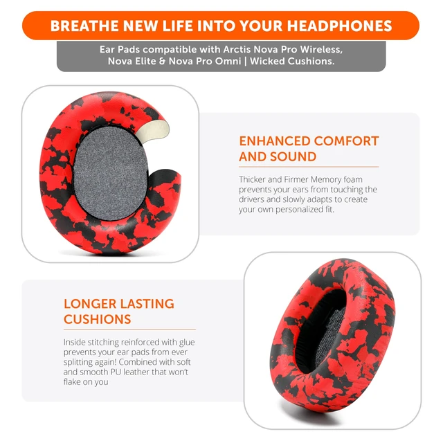 Alt view image 4 of 7 - PadZ Nova Pro Wireless - Earpads for Arctis Nova Pro Wireless Made by Wicked Cushions Also fits SteelSeries Nova Elite and Nova Pro Omni, Extra Thick and Comfortable Red Camo