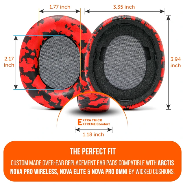 Alt view image 5 of 7 - PadZ Nova Pro Wireless - Earpads for Arctis Nova Pro Wireless Made by Wicked Cushions Also fits SteelSeries Nova Elite and Nova Pro Omni, Extra Thick and Comfortable Red Camo