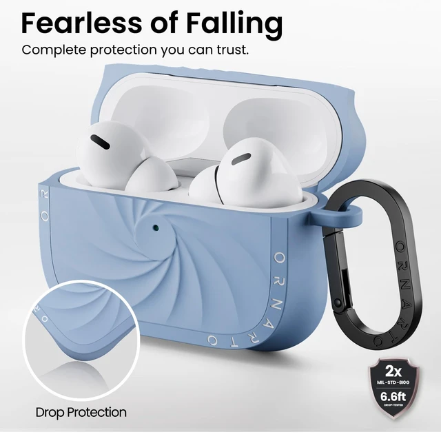 Alt view image 3 of 7 - Vortuxe for AirPods Pro 3 Case, Liquid Silicone, Sky Whisper Velvety Soft Touch, 2X MIL-STD Drop Protection, Elevated Corner Design, Sleek Vortex Pattern, LED Visible, Carabiner Included