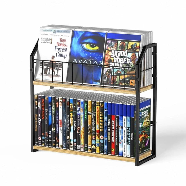 Main image of 2-Tier DVD Storage Rack, DVD Rack & Video Game Shelf for Media Room-Natural DVD Holder, Blu Ray Storage, Stores Up to 56 DVDs, Video Game Shelf for Media Room and Game Room, Gift Idea for Music Lovers