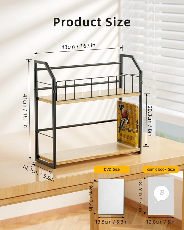 Alt view image 2 of 7 - 2-Tier DVD Storage Rack, DVD Rack & Video Game Shelf for Media Room-Natural DVD Holder, Blu Ray Storage, Stores Up to 56 DVDs, Video Game Shelf for Media Room and Game Room, Gift Idea for Music Lovers