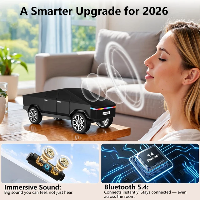 Alt view image 2 of 6 - Cybertruck Bluetooth Speaker for Car Mini Wireless Speaker with LED Lights, FM Radio, USB/TF Card, TWS Stereo, for Dad Car Lover Gift from Daughter or Son