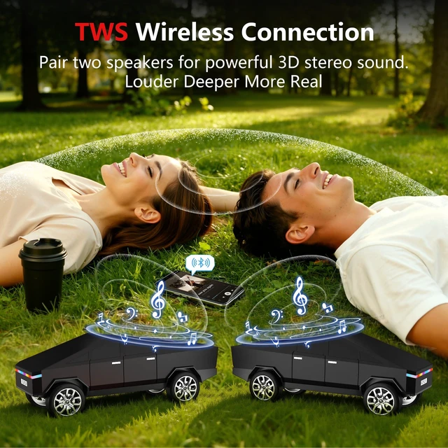 Alt view image 3 of 6 - Cybertruck Bluetooth Speaker for Car Mini Wireless Speaker with LED Lights, FM Radio, USB/TF Card, TWS Stereo, for Dad Car Lover Gift from Daughter or Son