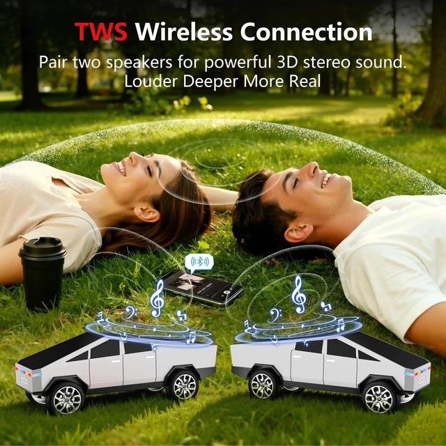 Alt view image 3 of 6 - Cybertruck Bluetooth Speaker for Car Mini Wireless Speaker with LED Lights, FM Radio, USB/TF Card, TWS Stereo, for Dad Car Lover Gift from Daughter or Son