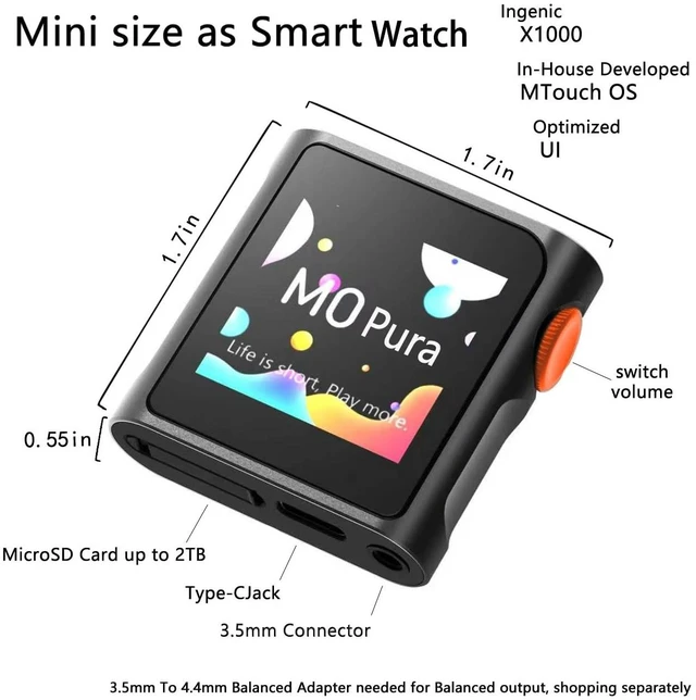 Alt view image 2 of 7 - M0 Pura HiFi MP3 Music Player,Hi-Res DAC AMP,2X CS43131 DAC,Bluetooth 5.0,APP Control,LDAC/SBC/AAC,3.5mm/Type-C Jack,Support USB Audio 384kHz /32bit,250mW@32,MTouch OS (M0 Pura Berry Purple)