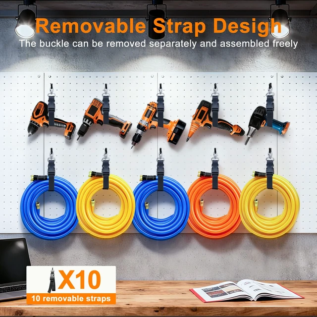 Alt view image 5 of 7 - Extension Cord Organizer with 5 Detachable straps 2 PCS Extension Cord Holder, Garage Garden Storage Straps for Cable, Hose, Rope, Tool