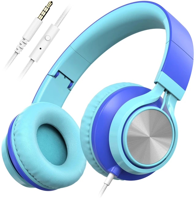Main image of Kids School Headphones with Microphone & 3.5mm Jack, Sky Blue K-12 School & Daily Use, Comfortable, Kids & Teens, Lightweight, Duarable, Adjustable & Foldable, For Online Learning
