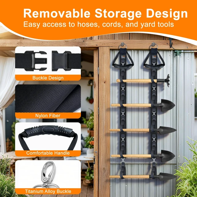 Alt view image 7 of 7 - Extension Cord Organizer with 5 Detachable straps 2 PCS Extension Cord Holder, Garage Garden Storage Straps for Cable, Hose, Rope, Tool