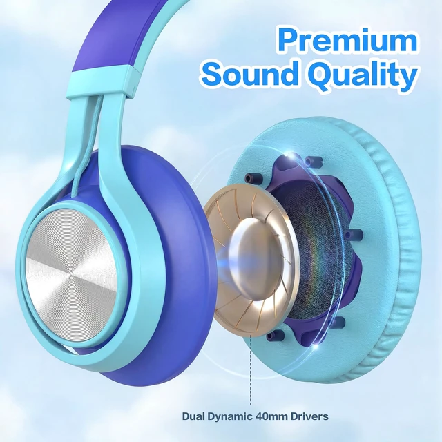 Alt view image 5 of 7 - Kids School Headphones with Microphone & 3.5mm Jack, Sky Blue K-12 School & Daily Use, Comfortable, Kids & Teens, Lightweight, Duarable, Adjustable & Foldable, For Online Learning