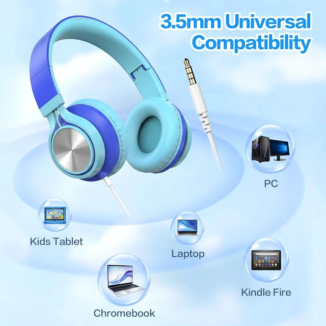 Alt view image 6 of 7 - Kids School Headphones with Microphone & 3.5mm Jack, Sky Blue K-12 School & Daily Use, Comfortable, Kids & Teens, Lightweight, Duarable, Adjustable & Foldable, For Online Learning