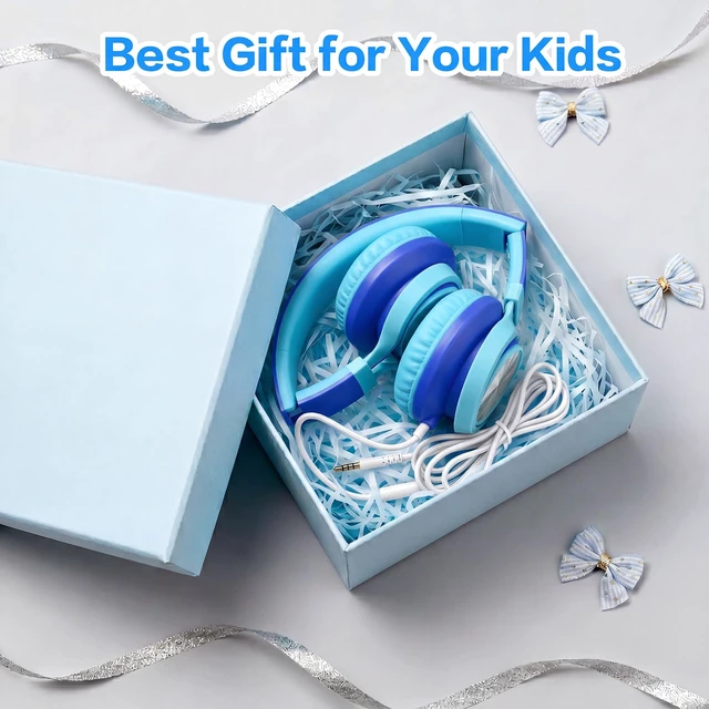 Alt view image 7 of 7 - Kids School Headphones with Microphone & 3.5mm Jack, Sky Blue K-12 School & Daily Use, Comfortable, Kids & Teens, Lightweight, Duarable, Adjustable & Foldable, For Online Learning