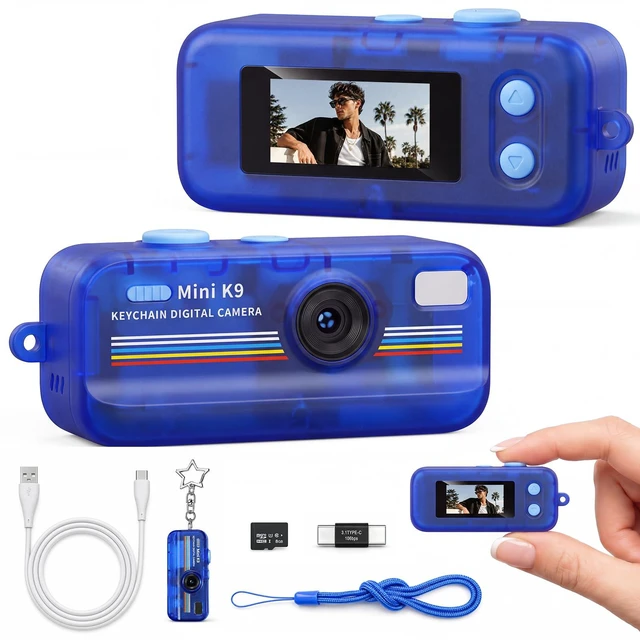 Main image of Mini Digital Camera with Keychain, Transparent Blue Retro Camera with 11 Filters, Portable Pocket Camera for Travel, Outdoor and Daily Use