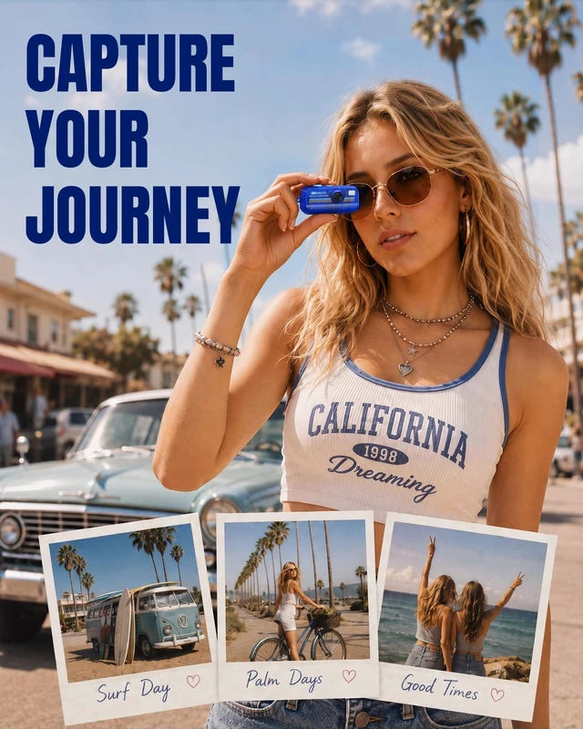 Alt view image 3 of 6 - Mini Digital Camera with Keychain, Transparent Blue Retro Camera with 11 Filters, Portable Pocket Camera for Travel, Outdoor and Daily Use