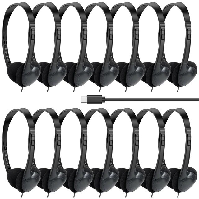 Main image of USB C Headphones Bulk 10 Pack for Kids Classroom School,On-Ear Wired USB Type C Headphones for Shool Students Children Compatible with Pad Smartphones Black