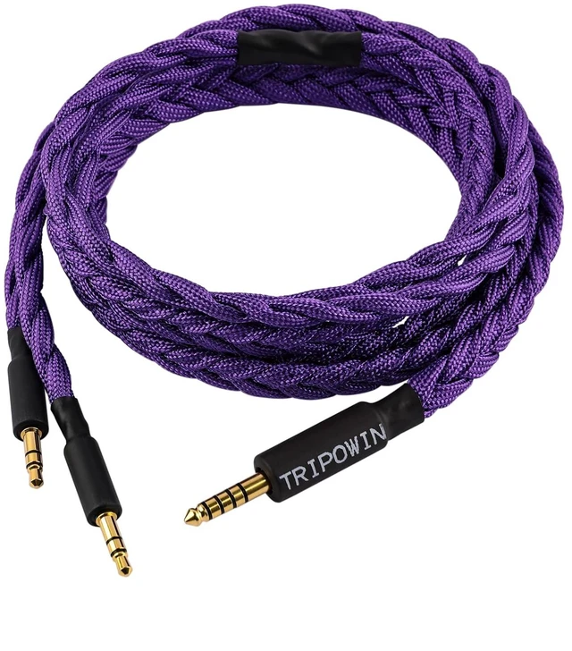 Alt view image 7 of 7 - Tripowin GranVia Upgraded OFC Headphone Replacement Cable Dual 3.5mm Connector to 4.4mm TRRRS Stereo Headphone Cable,for HE4XX/HE-400i/HE400se/Goldplanar/Focal ELEGIA, Purple, 1.5m