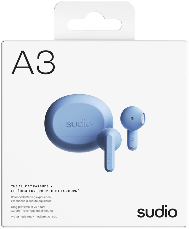 Alt view image 7 of 7 - A3 All-Day Wireless Earbuds 25H Playtime, Bluetooth 5.4, Sweat & Splashproof, Balanced Sound, Clear Calls with Enhanced Mics, USB-C Charging, Made from Recycled Plastics (Blue)