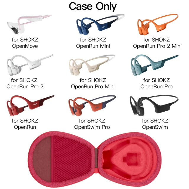 Alt view image 2 of 7 - Hard Case for SHOKZ OpenRun Pro 2/1/Mini,OpenMove,OpenSwim, Red Compatible with All Dual-Size SHOKZ Open-Ear Bone Conduction Sport Headphones, Standard And Mini Fit, Custom-Molded Insert