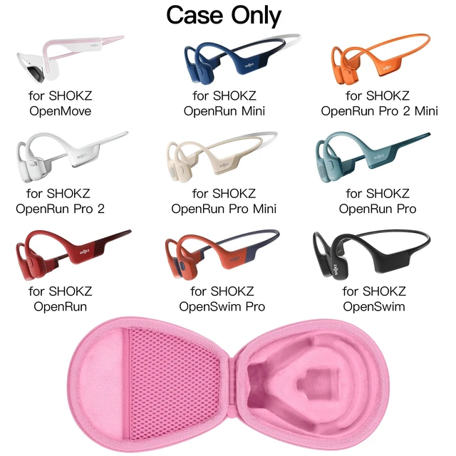 Alt view image 2 of 7 - Hard Case for SHOKZ OpenRun Pro 2/1/Mini,OpenMove,OpenSwim, Pink Compatible with All Dual-Size SHOKZ Open-Ear Bone Conduction Sport Headphones, Standard And Mini Fit, Custom-Molded Insert