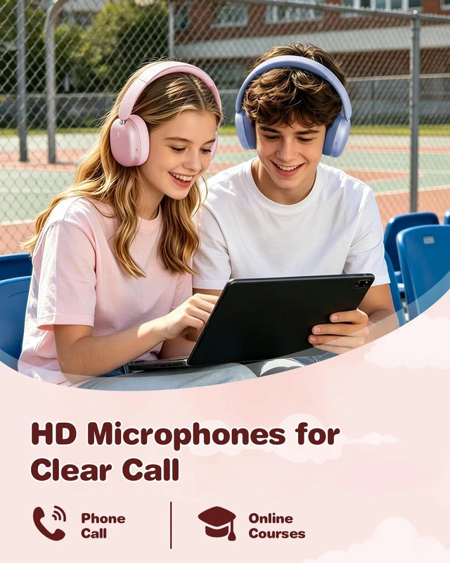 Alt view image 7 of 7 - Kids Headphones Wireless Bluetooth 5.4,Foldable Over Ear Headphones with 3.5mm Wired Mode,Safe Volume Limit,48H Playtime,Clear Calls,HD Sound for Toddlers/Children/School/Travel,Pink