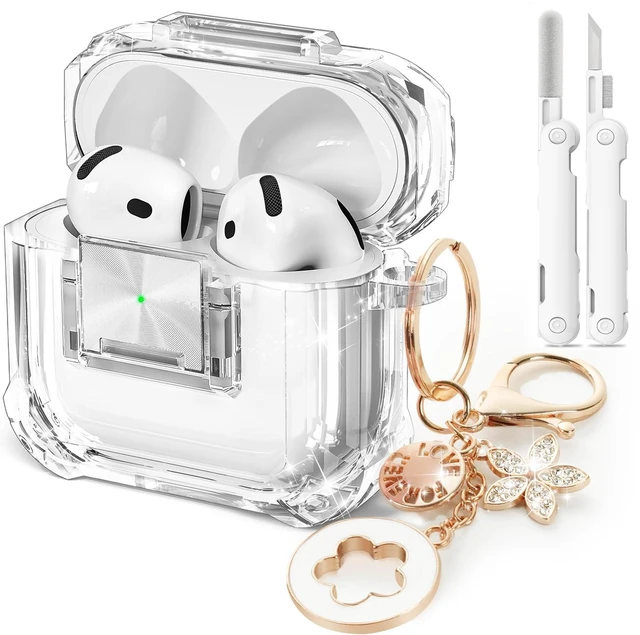 Main image of for AirPods 5/4 (2026/2024) with Safety Lock,Clear White Soft TPU Shock-Proof Clear Cover for AirPods 5 and AirPods 4 with Cute Bling Keychain and Cleaner kit for Women Girls