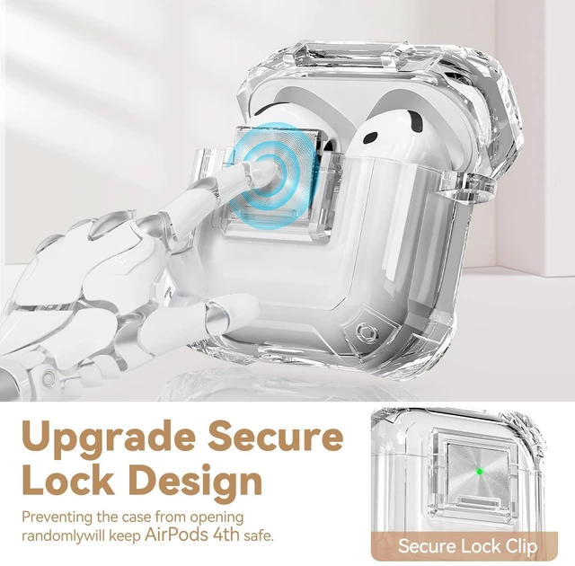 Alt view image 3 of 7 - for AirPods 5/4 (2026/2024) with Safety Lock,Clear White Soft TPU Shock-Proof Clear Cover for AirPods 5 and AirPods 4 with Cute Bling Keychain and Cleaner kit for Women Girls
