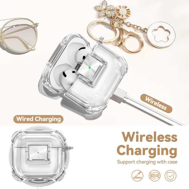 Alt view image 4 of 7 - for AirPods 5/4 (2026/2024) with Safety Lock,Clear White Soft TPU Shock-Proof Clear Cover for AirPods 5 and AirPods 4 with Cute Bling Keychain and Cleaner kit for Women Girls