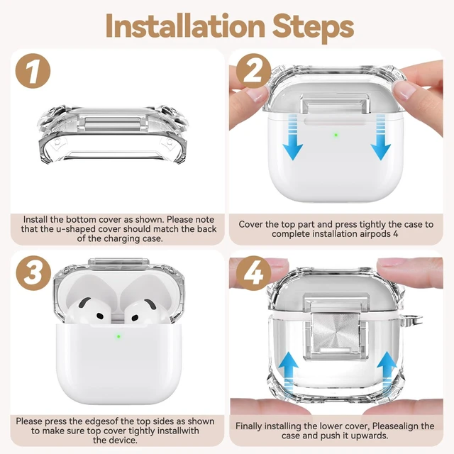 Alt view image 7 of 7 - for AirPods 5/4 (2026/2024) with Safety Lock,Clear White Soft TPU Shock-Proof Clear Cover for AirPods 5 and AirPods 4 with Cute Bling Keychain and Cleaner kit for Women Girls