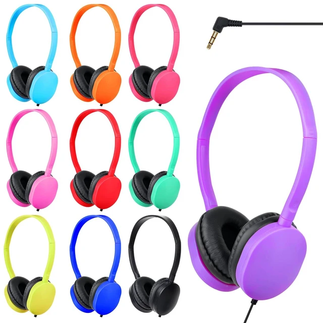 Main image of Bulk Classroom Headphones for Students Kids School 10 Pack Wholesale Headphones Class Set with 3.5mm Jack for Chromebook Laptop PC Computer Mixed Colors