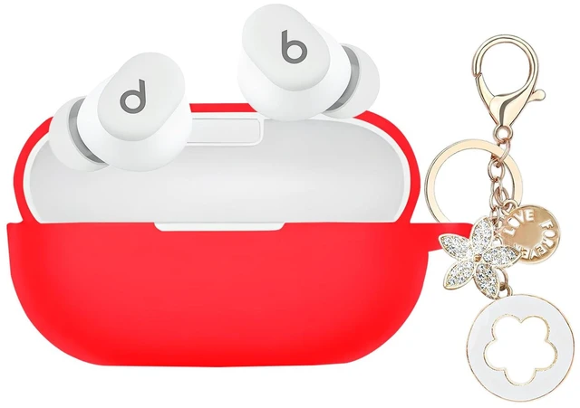 Main image of Case Cover Compatible with Beats Solo Buds Earbuds (2024) Soft Silicone Protective Skin with Bling Keychain Accessories for Women Girl (Red)