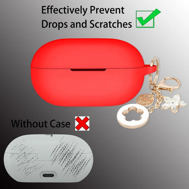 Alt view image 5 of 7 - Case Cover Compatible with Beats Solo Buds Earbuds (2024) Soft Silicone Protective Skin with Bling Keychain Accessories for Women Girl (Red)