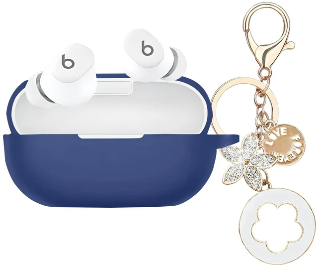 Main image of Case Cover Compatible with Beats Solo Buds Earbuds (2024) Soft Silicone Protective Skin with Bling Keychain Accessories for Women Girl (Navy Blue)