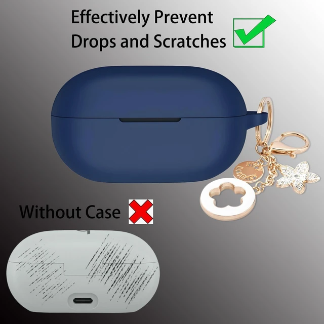 Alt view image 3 of 7 - Case Cover Compatible with Beats Solo Buds Earbuds (2024) Soft Silicone Protective Skin with Bling Keychain Accessories for Women Girl (Navy Blue)