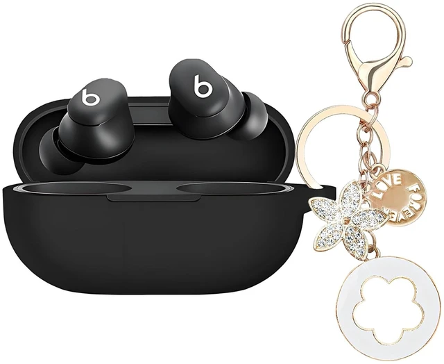 Main image of Case Cover Compatible with Beats Solo Buds Earbuds (2024) Soft Silicone Protective Skin with Bling Keychain Accessories for Women Girl (Black)