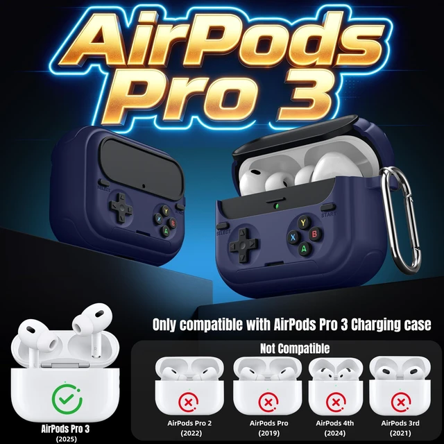Alt view image 2 of 7 - Retro Game Case for AirPods Pro 3 Game Console Design Protective Cover with Foldable Stand, Secure Lock Anti-Drop Shockproof PC+TPU Case, Keychain & Cleaning Kit for Men & Boys, White