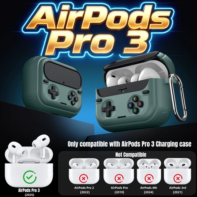 Alt view image 2 of 7 - Retro Game Case for AirPods Pro 3 Game Console Design Protective Cover with Foldable Stand, Secure Lock Anti-Drop Shockproof PC+TPU Case, Keychain & Cleaning Kit for Men & Boys, Pine Green