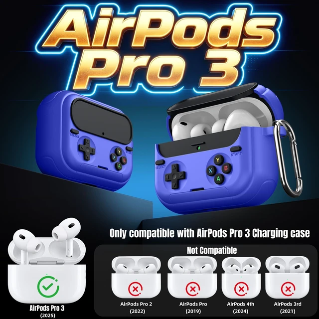 Alt view image 2 of 7 - Retro Game Case for AirPods Pro 3 Game Console Design Protective Cover with Foldable Stand, Secure Lock Anti-Drop Shockproof PC+TPU Case, Keychain & Cleaning Kit for Men & Boys, Blue