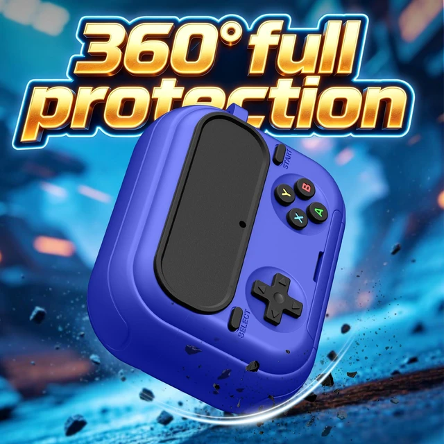 Alt view image 3 of 7 - Retro Game Case for AirPods Pro 3 Game Console Design Protective Cover with Foldable Stand, Secure Lock Anti-Drop Shockproof PC+TPU Case, Keychain & Cleaning Kit for Men & Boys, Blue