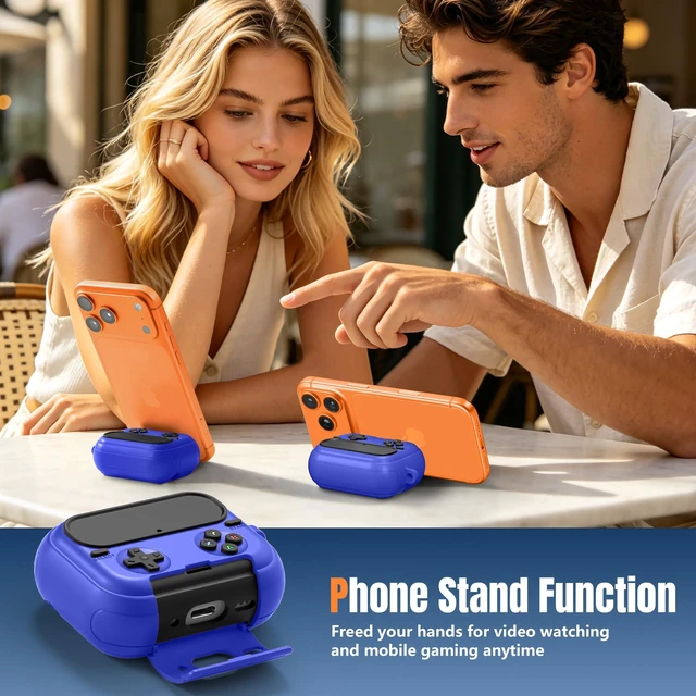 Alt view image 7 of 7 - Retro Game Case for AirPods Pro 3 Game Console Design Protective Cover with Foldable Stand, Secure Lock Anti-Drop Shockproof PC+TPU Case, Keychain & Cleaning Kit for Men & Boys, Blue