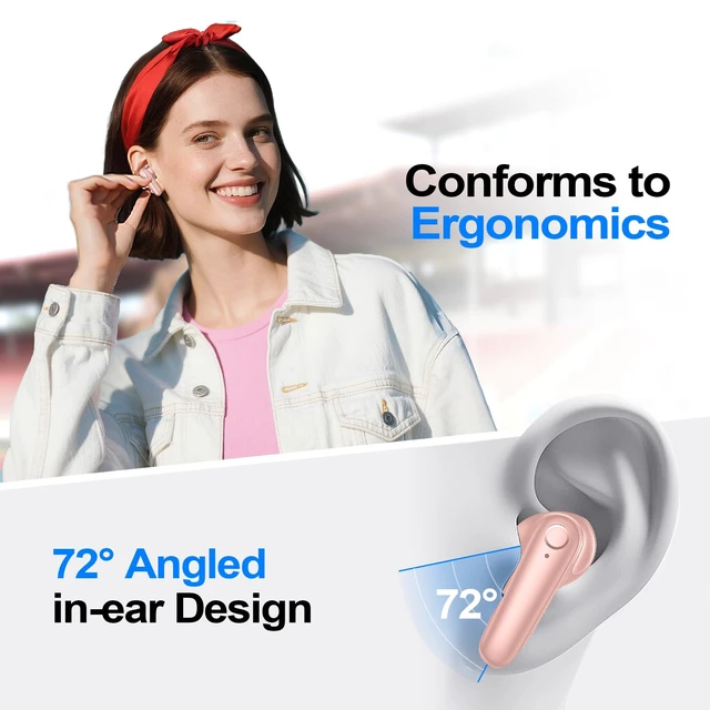 Alt view image 2 of 7 - Wireless Earbuds Bluetooth 5.4 Headphones 60H Playtime Deep Bass Stereo Ear Buds with Mic Comfort Lightweight in Ear Earphones for Workout/Running Pink
