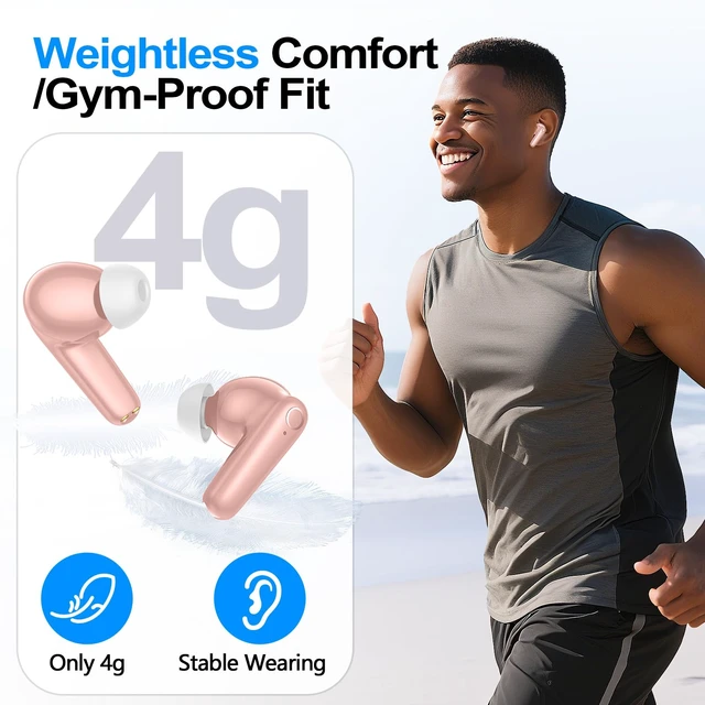 Alt view image 4 of 7 - Wireless Earbuds Bluetooth 5.4 Headphones 60H Playtime Deep Bass Stereo Ear Buds with Mic Comfort Lightweight in Ear Earphones for Workout/Running Pink