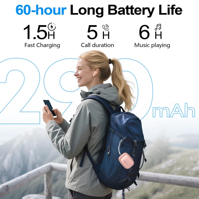 Alt view image 5 of 7 - Wireless Earbuds Bluetooth 5.4 Headphones 60H Playtime Deep Bass Stereo Ear Buds with Mic Comfort Lightweight in Ear Earphones for Workout/Running Pink