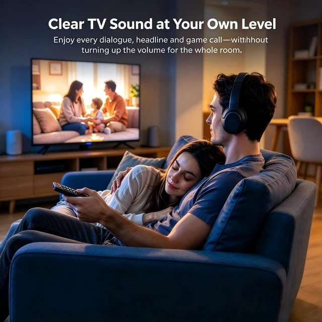 Alt view image 2 of 7 - Wireless Headphones for TV, TV Headphones Wireless for Seniors with Transmitting Charging Dock, 65H Battery, Ultra-Low Latency, Plug-Play, Optical RCA AUX Bluetooth, Gifts for Parents and Elderly