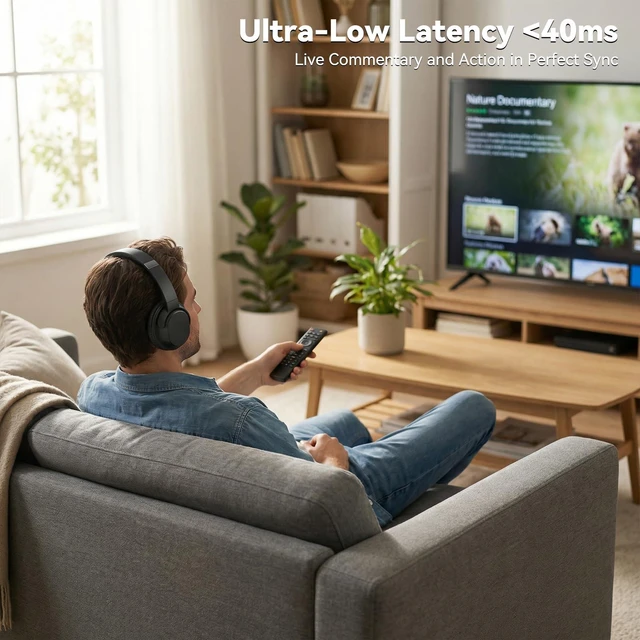 Alt view image 4 of 7 - Wireless Headphones for TV, TV Headphones Wireless for Seniors with Transmitting Charging Dock, 65H Battery, Ultra-Low Latency, Plug-Play, Optical RCA AUX Bluetooth, Gifts for Parents and Elderly