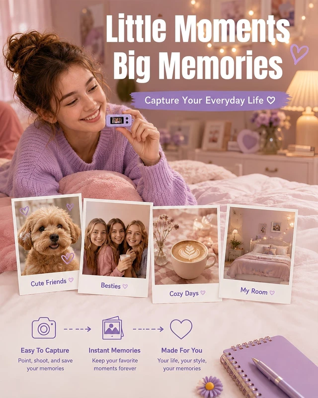 Alt view image 3 of 7 - Mini Digital Camera with Keychain, Purple Retro Aesthetic Camera with 11 Filters, Portable Pocket Camera for Teens Girls, Social Moments and Travel